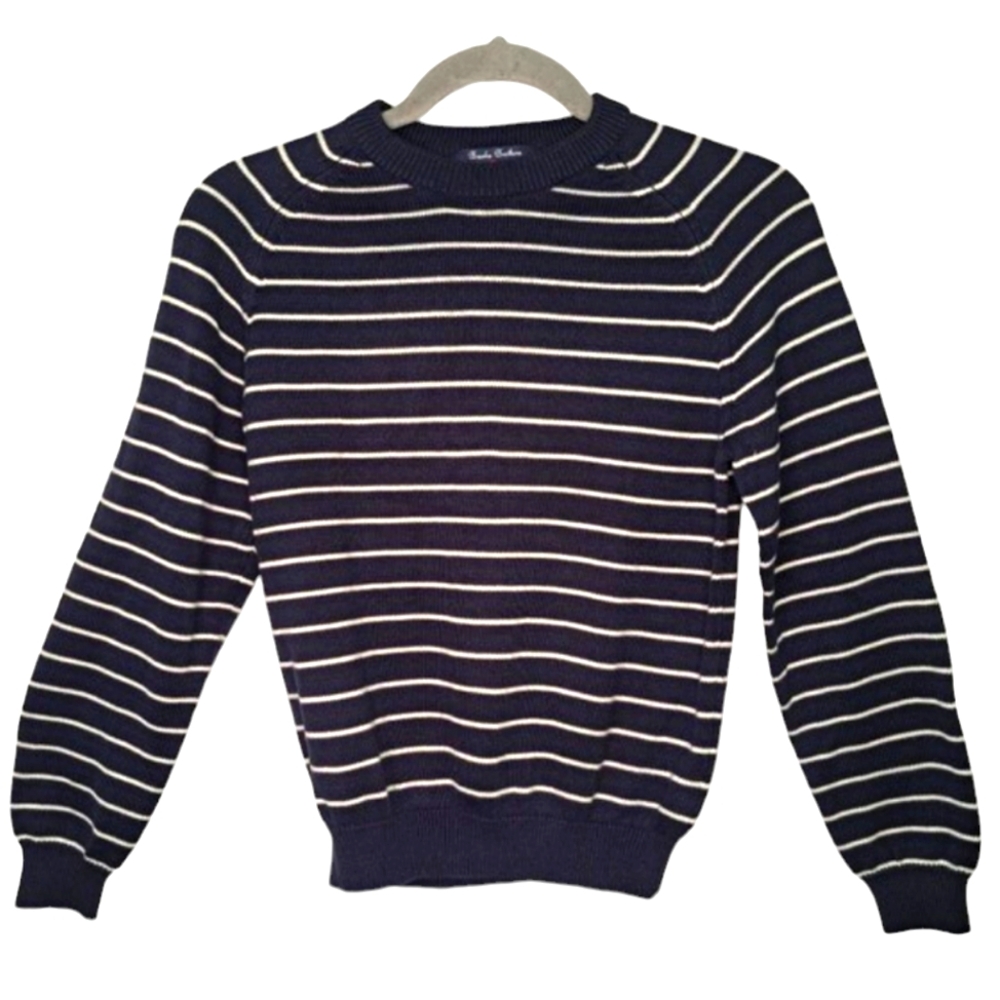 Brooks Brothers Navy Blue Striped Crew Neck Pullover Sweater Size